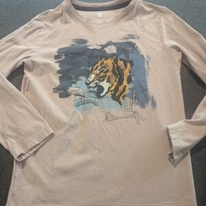 Tea Collection Light Pink Long-Sleeve Tee with Tiger Graphic
